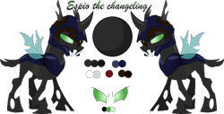 Size: 898x455 | Tagged: safe, artist:mlpcrystalharmony, artist:selenaede, imported from derpibooru, oc, oc only, oc:espio, changeling, armor, base used, changeling oc, fangs, helmet, male, reference sheet, simple background, solo, transparent background