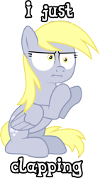 Size: 2555x4536 | Tagged: safe, imported from derpibooru, derpy hooves, pony, clapping, engrish, female, i mean i see, poker face, seat, simple background, solo, transparent background, vector