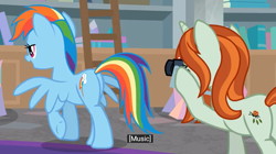 Size: 1102x618 | Tagged: safe, imported from derpibooru, screencap, crackle cosette, queen chrysalis, rainbow dash, pegasus, pony, unicorn, the mean 6, butt, camera, caption, disguise, disguised changeling, female, mare, meme, plot, youtube caption