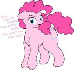 Size: 1178x1116 | Tagged: safe, artist:onlytheponies, artist:php66, deleted from derpibooru, imported from derpibooru, pinkie pie, earth pony, pony, dialogue, female, mare, plump, reference, simple background, solo, terraria, transparent background