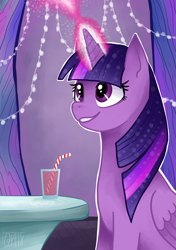 Size: 2039x2894 | Tagged: safe, artist:zuzella96, imported from derpibooru, twilight sparkle, alicorn, pony, cup, female, magic, mare, solo, straw, twilight sparkle (alicorn)