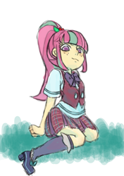 Size: 1763x2507 | Tagged: safe, artist:sajuaira, imported from derpibooru, sour sweet, equestria girls, friendship games, bowtie, clothes, crystal prep academy uniform, female, looking at you, pixiv, ponytail, school uniform, solo