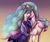 Size: 1083x911 | Tagged: safe, artist:aira90, imported from derpibooru, princess celestia, princess luna, alicorn, horse, pony, duo, ethereal mane, eyes closed, female, gradient background, hoers, jewelry, mare, necklace, nuzzling, princess celestia is a horse, regalia, royal sisters, s1 luna, scene interpretation, starry mane