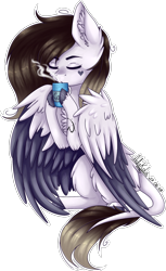 Size: 978x1601 | Tagged: safe, artist:adakola, imported from derpibooru, oc, oc:thundra, pegasus, pony, coffee, female, mare, simple background, solo, transparent background