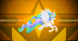 Size: 4096x2160 | Tagged: safe, artist:laszlvfx, artist:mirrorcrescent, edit, imported from derpibooru, princess celestia, alicorn, pony, female, flying, mare, smiling, solo, wallpaper, wallpaper edit