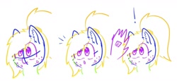 Size: 1801x829 | Tagged: safe, artist:thundercrash, imported from derpibooru, oc, bust, crystal, exclamation point, female, mare, pat, ponytail, sketch