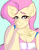 Size: 690x890 | Tagged: safe, artist:lxxjunebugxxl, imported from derpibooru, fluttershy, anthro, blue background, clothes, female, shirt, simple background, solo