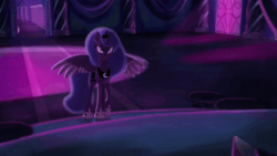 Size: 1500x843 | Tagged: safe, artist:anima-dos, artist:duo cartoonist, artist:lionheartcartoon, imported from derpibooru, princess luna, pony, the moon rises, angry, animated, female, gif, mare, nightmare luna, solo, spread wings, walking, wings, youtube link
