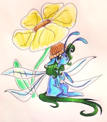Size: 1402x1591 | Tagged: safe, artist:smirk, imported from derpibooru, oc, oc only, oc:peanut, breezie, breezie oc, flower, solo, traditional art