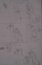 Size: 900x1408 | Tagged: safe, artist:redgreenblue6, imported from derpibooru, flam, flim, unicorn, brothers, comic, flim and flam comic, flim flam brothers, macro, male, micro, shrinking, traditional art