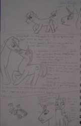 Size: 900x1395 | Tagged: safe, artist:redgreenblue6, imported from derpibooru, flam, flim, unicorn, angry, brothers, comic, crowd, flim and flam comic, flim flam brothers, macro, male, micro, shrinking, tiny ponies, traditional art