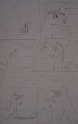 Size: 900x1421 | Tagged: safe, artist:redgreenblue6, imported from derpibooru, flam, flim, leviathan, unicorn, apple, brothers, eating, flim and flam comic, flim flam brothers, food, macro, male, micro, tiny, tiny ponies, traditional art