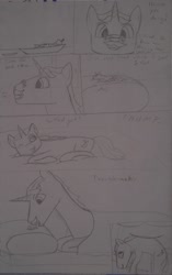 Size: 900x1430 | Tagged: safe, artist:redgreenblue6, imported from derpibooru, flam, flim, unicorn, brothers, comic, flim and flam comic, flim flam brothers, macro, male, micro, tiny, tiny ponies, traditional art
