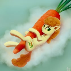 Size: 1280x1280 | Tagged: safe, artist:quvr, imported from derpibooru, carrot top, golden harvest, earth pony, pony, carrot, female, food, mare, solo