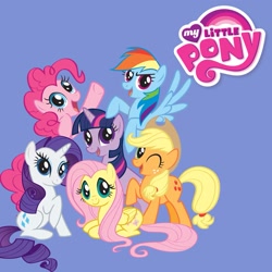 Size: 1417x1417 | Tagged: safe, imported from derpibooru, applejack, fluttershy, pinkie pie, rainbow dash, rarity, twilight sparkle, mane six, mane six opening poses, my little pony logo