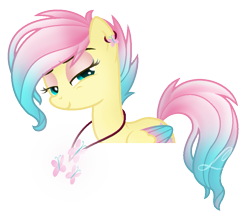 Size: 905x797 | Tagged: safe, artist:lazulys2, imported from derpibooru, fluttershy, pony, alternate hairstyle, base used, colored wings, female, jewelry, lidded eyes, multicolored wings, necklace, rock, simple background, solo, transparent background