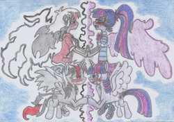 Size: 1755x1235 | Tagged: safe, artist:nephilim rider, imported from derpibooru, sci-twi, twilight sparkle, oc, oc:heaven lost, alicorn, alicorn oc, blushing, traditional art, twilight sparkle (alicorn)