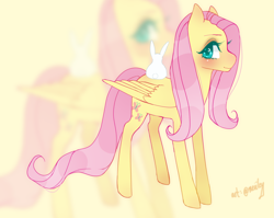 Size: 1800x1436 | Tagged: safe, artist:cristate, imported from derpibooru, fluttershy, pegasus, pony, rabbit, blushing, cutie mark, female, solo, zoom layer