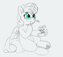 Size: 4606x4135 | Tagged: safe, artist:pabbley, imported from derpibooru, princess flurry heart, alicorn, pony, 30 minute art challenge, absurd resolution, female, frog (hoof), glasses, glowing horn, hoofbutt, lineart, magic, mare, monochrome, nerd, nerdy heart, older, older flurry heart, partial color, simple background, solo, teenager, telekinesis, underhoof