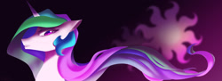 Size: 1602x585 | Tagged: dead source, safe, artist:lunaritass, imported from derpibooru, princess celestia, alicorn, pony, bust, female, looking at you, portrait, solo