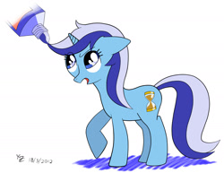 Size: 2137x1653 | Tagged: safe, artist:wyezee, imported from derpibooru, minuette, pony, unicorn, drawn into existence, female, floppy ears, frown, mare, solo, toothpaste