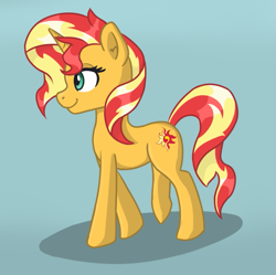 Size: 831x829 | Tagged: safe, artist:boushi33, imported from derpibooru, sunset shimmer, pony, unicorn, blue background, female, mare, side view, simple background, smiling, solo