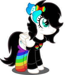 Size: 1280x1471 | Tagged: safe, artist:buckeyescozycafe, artist:fletcherthehuntress, imported from derpibooru, oc, oc only, oc:rainbow droplet, pony, clothes, female, hoodie, mare, rainbow socks, simple background, socks, solo, striped socks, transparent background