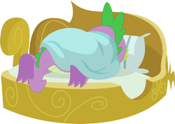 Size: 3559x2514 | Tagged: safe, artist:porygon2z, imported from derpibooru, spike, dragon, molt down, bed, blanket, male, simple background, sleeping, solo, transparent background, vector