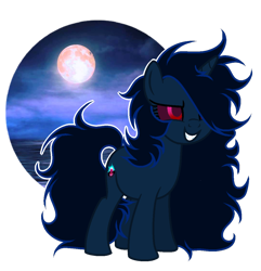 Size: 1024x1061 | Tagged: safe, artist:mintoria, imported from derpibooru, oc, oc only, oc:nightmare chaos, pony, unicorn, female, full moon, grin, mare, moon, red sclera, simple background, smiling, solo, transparent background