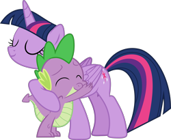 Size: 8451x6920 | Tagged: safe, artist:sinkbon, imported from derpibooru, spike, twilight sparkle, alicorn, dragon, pony, molt down, absurd resolution, female, hug, male, mare, simple background, spikelove, transparent background, twilight sparkle (alicorn), winged spike, wings