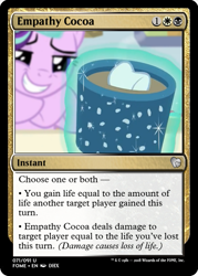 Size: 375x523 | Tagged: safe, edit, edited screencap, imported from derpibooru, screencap, starlight glimmer, marks for effort, chocolate, cup, empathy cocoa, food, hot chocolate, magic, magic the gathering, marshmallow, telekinesis, trading card, trading card edit