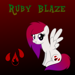 Size: 1080x1080 | Tagged: safe, artist:tacobender, imported from derpibooru, oc, oc only, oc:ruby blaze, pegasus, pony, 3/4 view, blood, commission, cutie mark, female, gradient background, gradient mane, mare, purple eyes, scene, scene kid, solo, three quarter view, vector