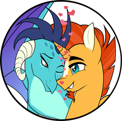 Size: 1299x1293 | Tagged: artist needed, safe, derpibooru exclusive, imported from derpibooru, princess ember, sunburst, dragon, pony, unicorn, crack shipping, digital art, emburst, female, heart, interspecies, male, shipping, stallion, straight