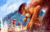 Size: 1000x633 | Tagged: safe, artist:theshadowscale, artist:tsitra360, imported from derpibooru, applejack, arizona cow, cow, earth pony, pony, them's fightin' herds, animated, arizona (tfh), badass, bandana, butt, cinemagraph, cloven hooves, cowboy hat, crossover, epic, female, fight, frog (hoof), hat, horseshoes, mare, plot, smiling, smirk, staredown, underhoof