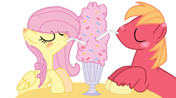 Size: 768x430 | Tagged: safe, artist:star-melodyyt, imported from derpibooru, big macintosh, fluttershy, drinking, drinking straw, female, fluttermac, male, milkshake, missing accessory, sharing a drink, shipping, simple background, straight, straw, white background