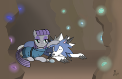 Size: 1700x1100 | Tagged: safe, artist:jazzytyfighter, imported from derpibooru, maud pie, lycanroc, cave, crossover, maudabetes, pokémon