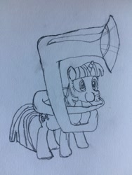 Size: 1536x2048 | Tagged: safe, artist:puffedcheekedblower, imported from derpibooru, twilight sparkle, pony, female, musical instrument, pencil drawing, puffy cheeks, solo, sousaphone, traditional art, tuba