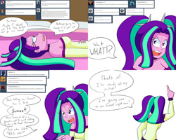 Size: 2000x1600 | Tagged: safe, artist:jake heritagu, imported from derpibooru, aria blaze, comic:aria's archives, series:sciset diary, equestria girls, bed, clothes, comic, female, this will end in tears