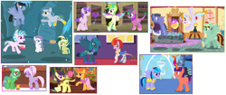 Size: 3632x1528 | Tagged: safe, artist:razorbladetheunicron, imported from derpibooru, oc, oc only, oc:blizzard, oc:cardamom, oc:citrus surprise, oc:confetti balloon, oc:dawn, oc:dewdrop glisten, oc:disco lights, oc:firestorm swirl, oc:frozen aurora, oc:iridescent garnet, oc:keyana crust, oc:lilac, oc:mint chip, oc:prairie, oc:prince chocolate paradox, oc:princess zenith, oc:rose gold, oc:smokey whistle, oc:windy blitz, alicorn, breezie, cat pony, changedling, changeling, changepony, dracony, earth pony, hippogriff, hybrid, original species, pegasus, phoenix, unicorn, lateverse, alternate universe, aura, balloon, bandana, base used, beach ball, book, breezie hyrbid, cake, candle, canterlot castle, canterlot library, cave, clothes, cutie mark, draconequus hybrid, dress, food, group, hairband, headband, hippogriff hyrbid, hourglass, ice cream, interspecies offspring, jacket, jewelry, levitation, magic, magical lesbian spawn, next generation, offspring, parent:big macintosh, parent:capper, parent:capper dapperpaws, parent:discord, parent:flash sentry, parent:flitter, parent:limestone pie, parent:pharynx, parent:pinkie pie, parent:prince blueblood, parent:princess celestia, parent:princess luna, parent:princess skystar, parent:saffron masala, parent:soarin', parent:thunderlane, parent:twilight sparkle, parent:vinyl scratch, parents:amespike, parents:bluemasala, parents:dislestia, parents:flashlight, parents:flitterlane, parents:limin', parents:lunarynx, parents:saffer, parents:vinylpie, pie tin, ponytail, ponyville spa, regalia, royal guard, royal guard armor, stepsisters, telekinesis, the tasty treat, twilight's canterlot home