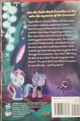 Size: 415x627 | Tagged: safe, imported from derpibooru, ambermoon, lilymoon, unicorn, journey to the livewood, ponyville mysteries, bar code, blurry, book, dilated pupils, female, filly, livewood forest, mind control, needs more jpeg, no pupils, official, text, wide eyes