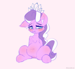 Size: 1555x1432 | Tagged: safe, artist:n0nnny, derpibooru exclusive, imported from derpibooru, diamond tiara, earth pony, pony, belly, belly button, blushing, chest fluff, chubby, chubby cheeks, chubby diamond, fat, female, filly, simple background, solo, white background