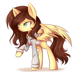 Size: 1420x1396 | Tagged: safe, artist:snowbunny0820, imported from derpibooru, oc, oc only, oc:cocoa, pegasus, pony, art trade, body freckles, clothes, eye clipping through hair, female, freckles, hoodie, mare, simple background, solo, spread wings, transparent background, wings