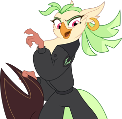 Size: 5000x4882 | Tagged: safe, artist:dashiesparkle, imported from derpibooru, captain celaeno, anthro, parrot, semi-anthro, my little pony: the movie, .svg available, absurd resolution, beauty mark, clothes, ear piercing, earring, female, hat, open mouth, piercing, pirate hat, simple background, solo, storm king's messenger outfit, time to be awesome, transparent background, vector