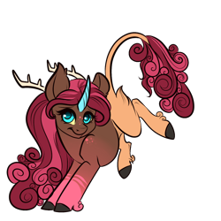 Size: 1280x1280 | Tagged: safe, artist:itsmalicious, imported from derpibooru, oc, oc only, antlers, female, horn, interspecies offspring, mare, offspring, parent:discord, parent:pinkie pie, parents:discopie, simple background, solo, transparent background