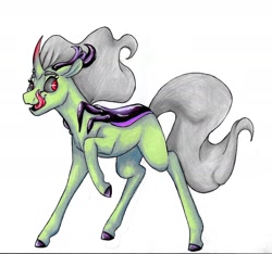 Size: 1646x1541 | Tagged: safe, artist:ask-y, imported from derpibooru, oc, oc only, changepony, hybrid, female, interspecies offspring, licking, licking lips, magical gay spawn, offspring, parent:king sombra, parent:thorax, parents:sombrax, simple background, solo, tongue out, traditional art, white background