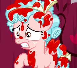 Size: 817x715 | Tagged: safe, imported from derpibooru, screencap, cozy glow, pegasus, pony, marks for effort, bow, cropped, female, filly, hair bow, not blood, out of context, paint, paint on fur, raised hoof, solo, tail bow