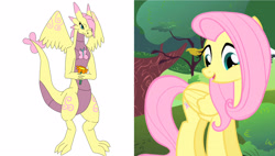 Size: 3808x2168 | Tagged: safe, artist:pd123sonic, imported from derpibooru, fluttershy, butterfly, dragon, pegasus, pony, dragonified, female, flower, flutterdragon, solo, species swap