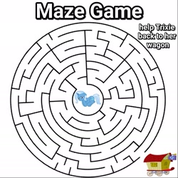Size: 1773x1773 | Tagged: safe, edit, imported from derpibooru, trixie, unicorn, crying, female, game, maze, maze game, sad, simple background, text, trixie's wagon, white background