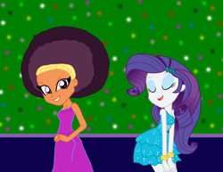 Size: 3300x2550 | Tagged: safe, artist:ktd1993, artist:mixiepie, imported from derpibooru, rarity, saffron masala, equestria girls, afro, equestria girls-ified, fall formal outfits, female, lesbian, raffron, shipping