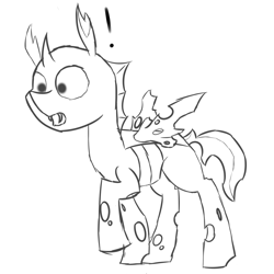 Size: 3000x3000 | Tagged: safe, artist:besttubahorse, imported from derpibooru, oc, oc only, oc:barbed retort, changeling, changeling oc, male, raised hoof, simple background, sketch, surprised, tattered wings, white background